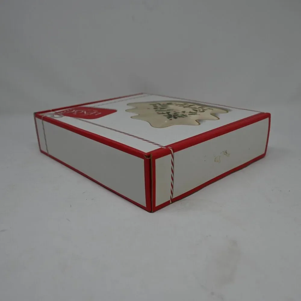 Lenox Holiday Tree Candy Dish Porcelain Gold Trim New Box Wear
